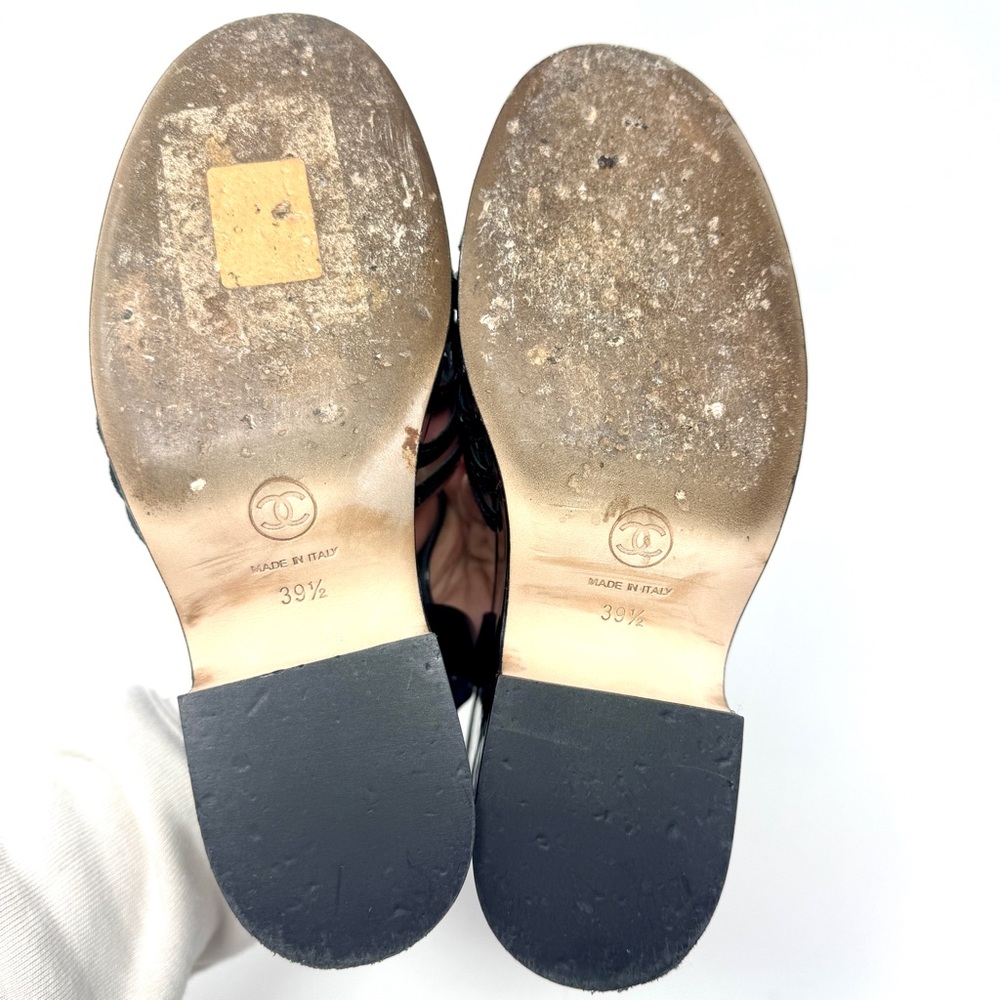 Chanel Black Patent Leather T-Strap CC Logo Wedge Platform Sandals - Picture 11 of 15